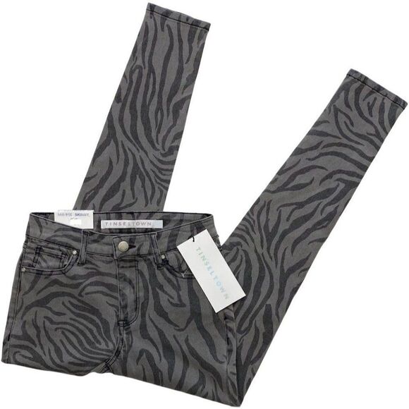 Skinny Ankle Jeans Juniors' 3 26‎ SMALL Gray Zebra Animal Print Stretchy Pockets - Picture 1 of 11